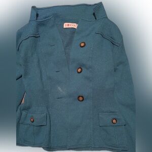 Blue Wool Blend Button Up with Pockets